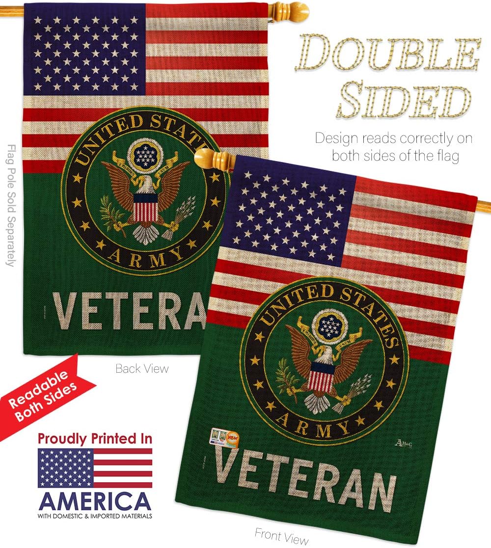 US Army Veteran Burlap House Flag Armed Forces Rangers United State American Military Retire Official Small Decorative Gift Yard Banner Double-Sided Made In USA 28 X 40