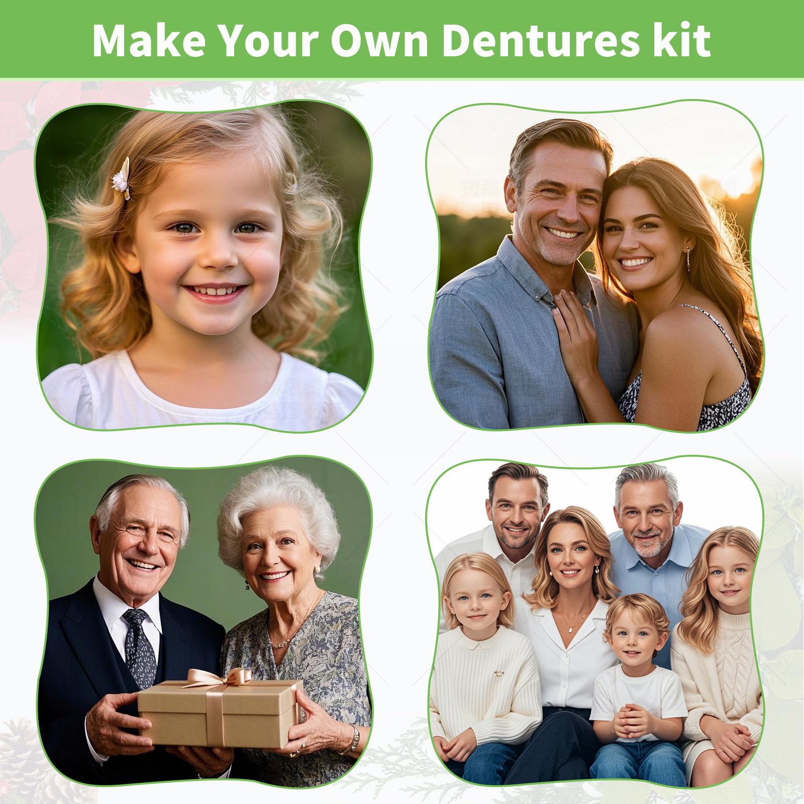 Kit de dentier à faire soi-même – Faux dents supérieures et inférieures avec confort pour un usage quotidien, solution de remplacement d'urgence naturelle (taille universelle) MM03
