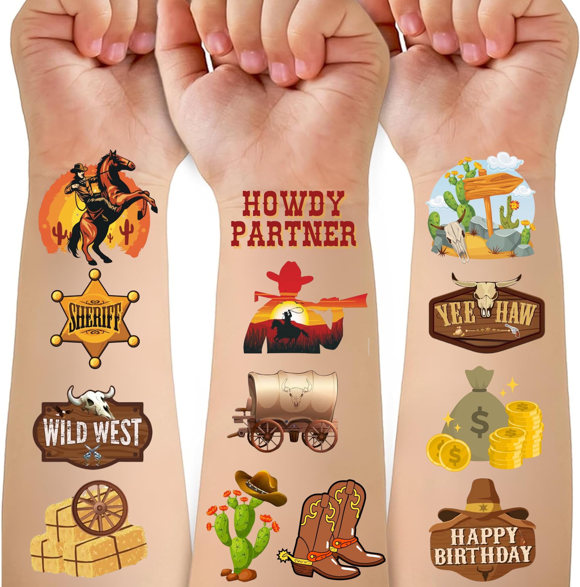 Cowboy Temporary Tattoos- 50PCS Western Cowboy Party Favors Themed Birthdays ...