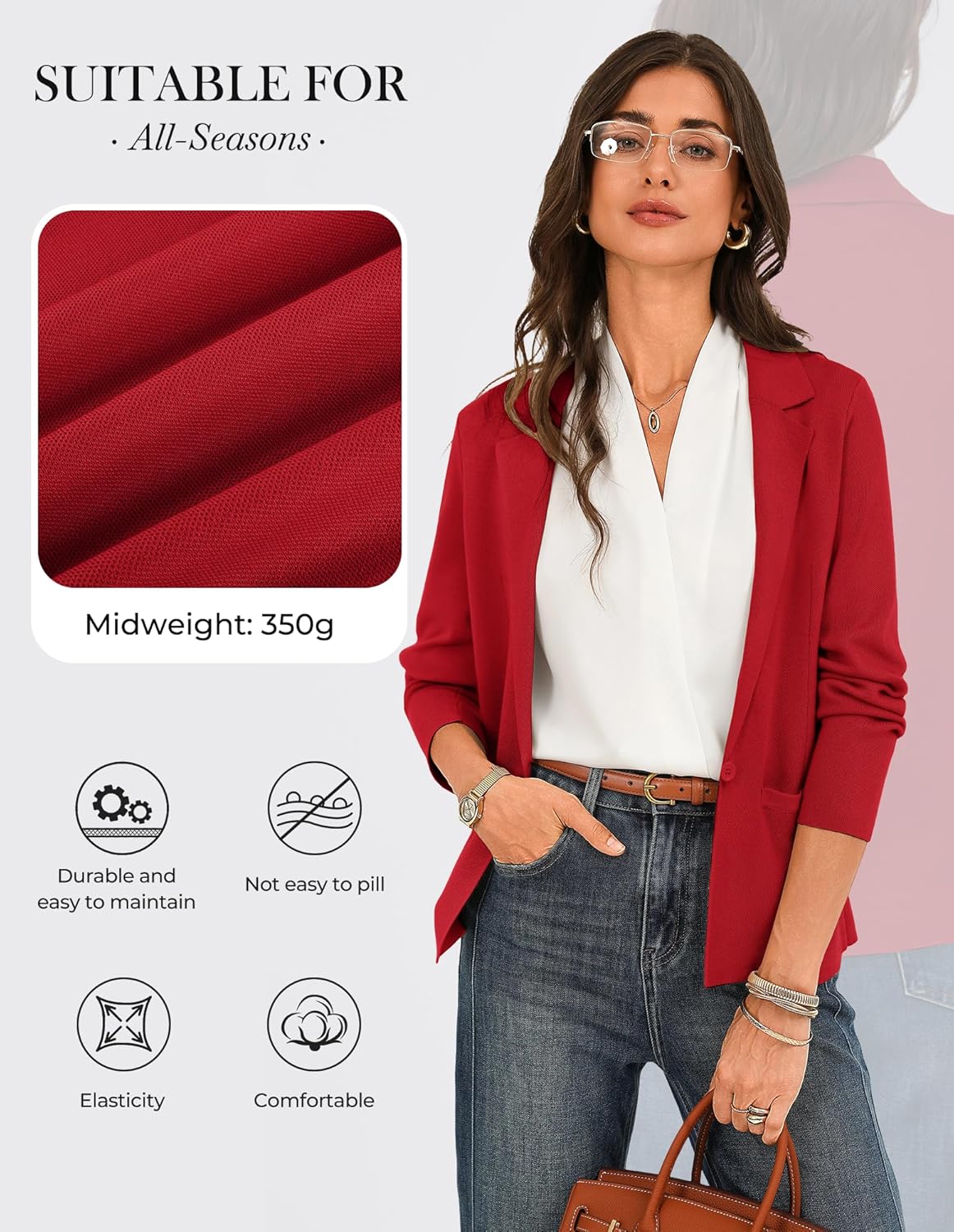 GRACE KARIN Women Sweater Blazer Business Casual 2026 Knit Suit Jackets Long Sleeve Lightweight Cardigan Work Office - Image 3