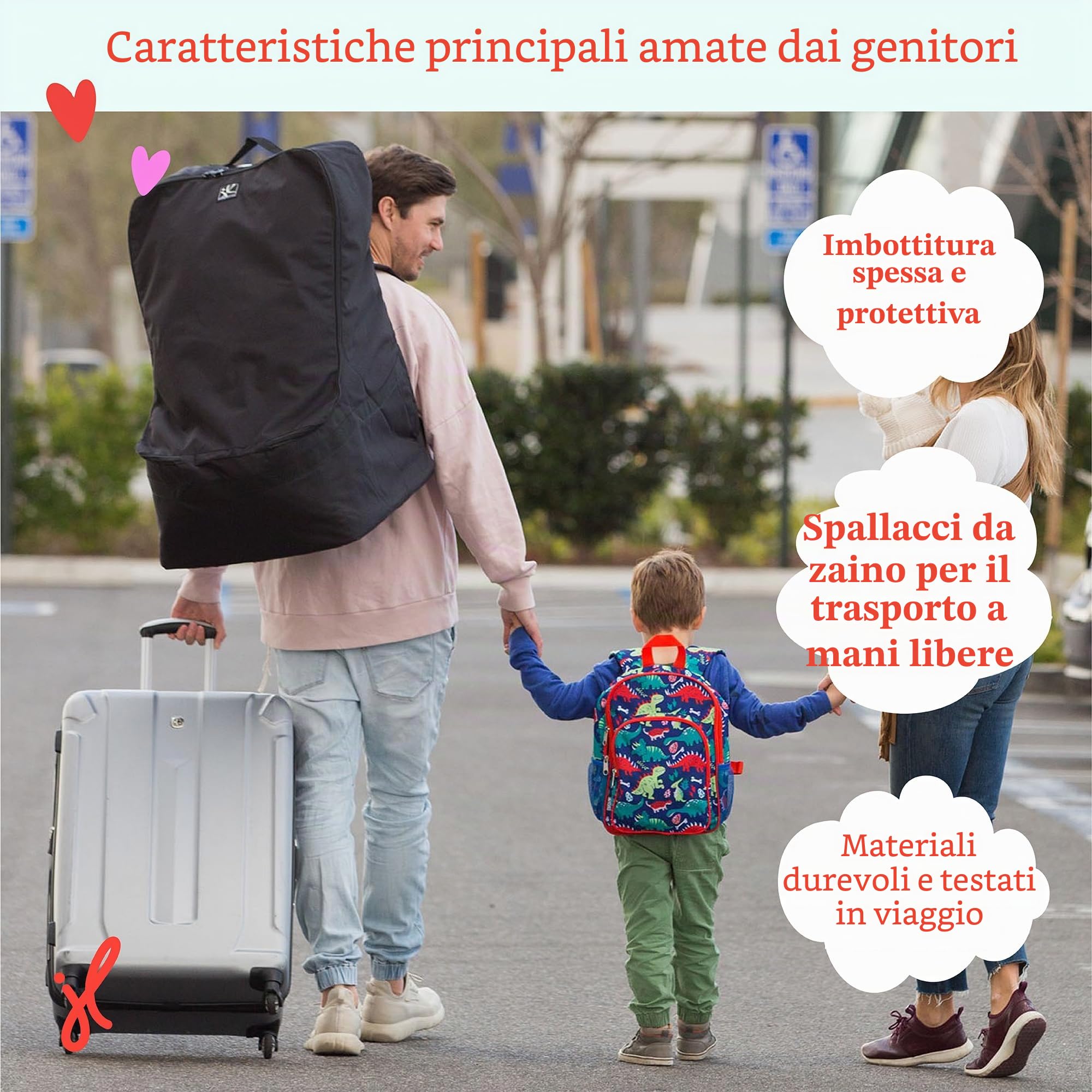 J.L. Childress Zaino imbottito per seggiolino auto – Borsa da viaggio per seggiolino auto per aereo, copertura adatta alla maggior parte dei marsupi e booster per neonati e bambini, accessori