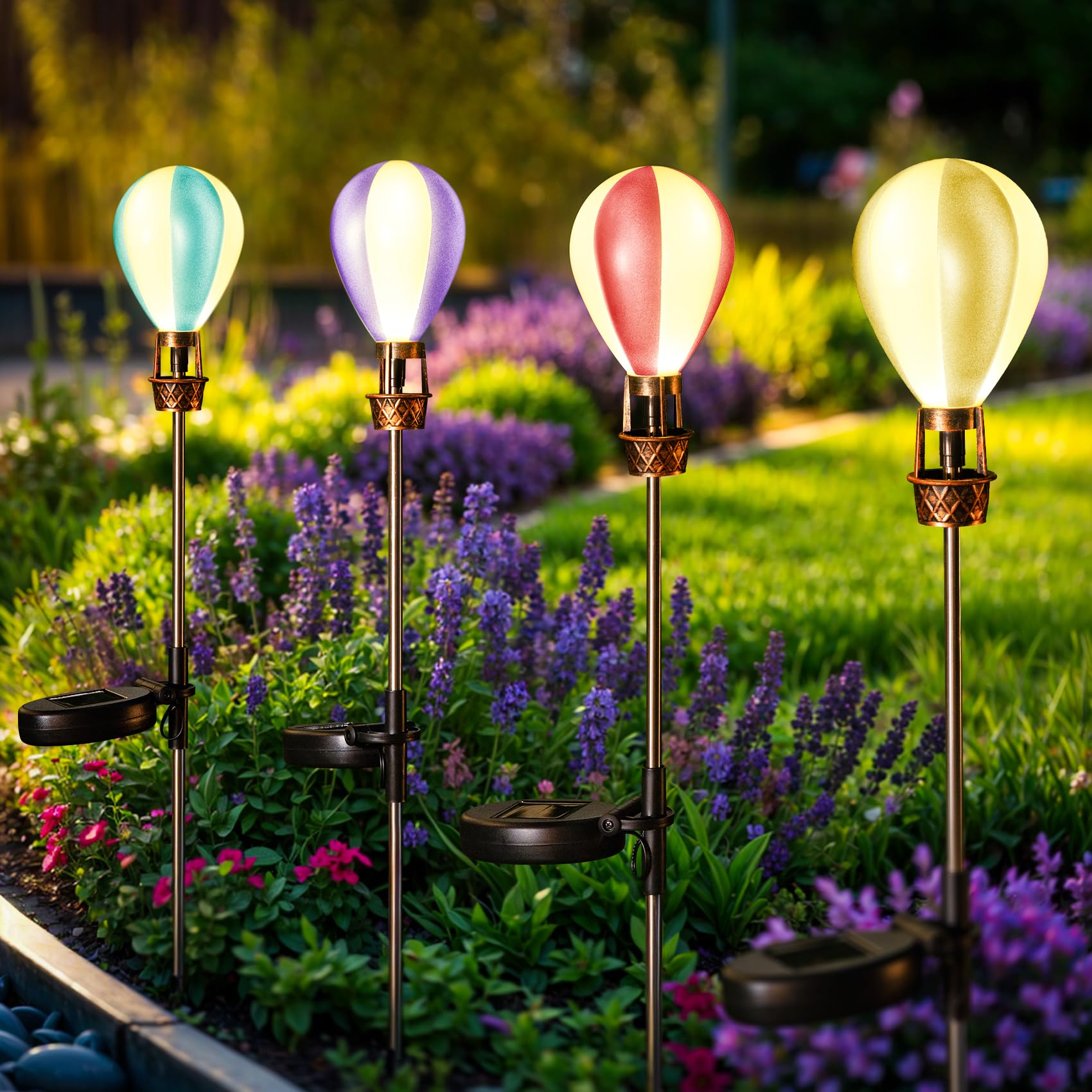 Luci solari impermeabili per esterni, mongolfiera, illuminazione paesaggistica, luci solari per esterni, patio, vialetto, vialetto, recinto, prato, decorazione, confezione da 4