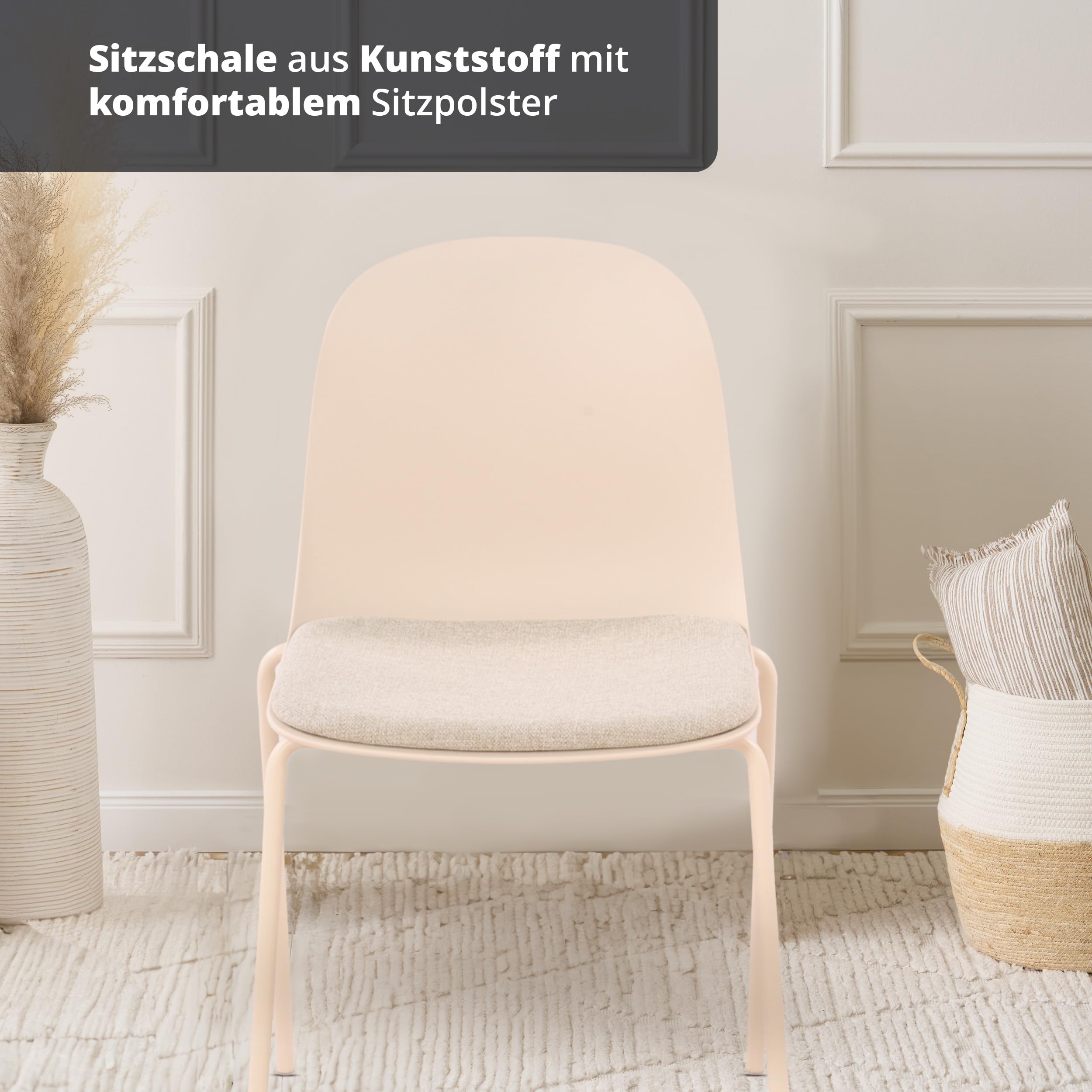 KHG 4er-Set Esszimmerstühle Küchenstuhl stapelbar, 120 kg, bis 120, Creme