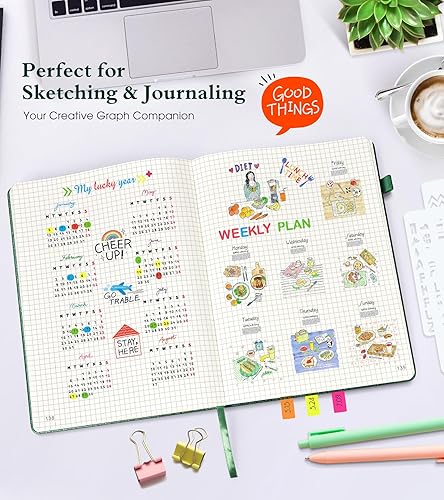 Miniatura 13 de Cuaderno de puntos, 360 páginas numeradas, cuadrícula de puntos, de 8.5 x 11 pulgadas, papel de punto de 3.53 oz/m², tapa dura gruesa, de cuero