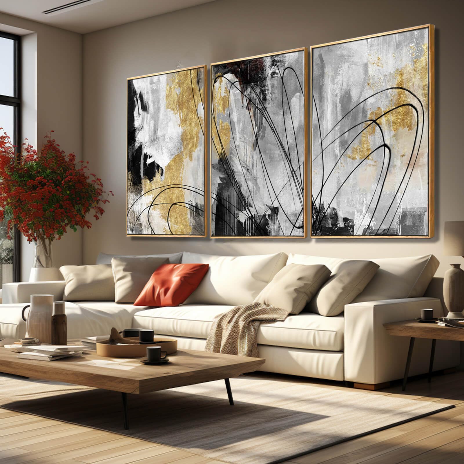 Gold Abstract Wall Art - Black & White Canvas Prints -1