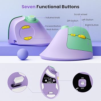 seenda Ergonomic Mouse Rechargeable, USB+Dual Bluetooth, MOU-302 Vertical Wireless Mouse with Volume Knob, Quiet Clicks, Multi-Device Cordless Mice Compatible for Windows, PC, Laptop, Mac OS