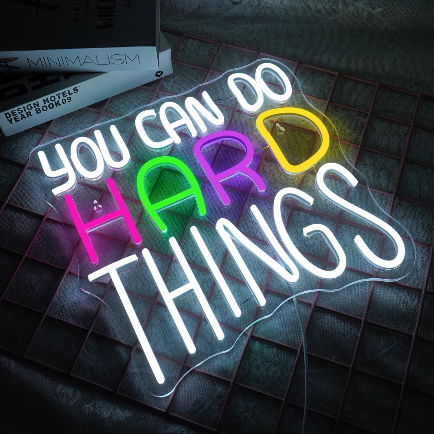 NEONLOVE You Can Do Hard Things Neon Sign Neon Signs for Wall Decor LED Lights Up Signs for Bedroom Bar Kids Room Library Club Party Positive Quotes
