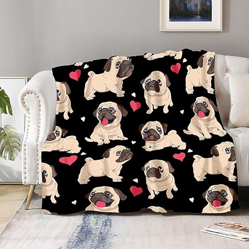Miniatura 2 de Manta de Pug regalos para niños y adultos, manta para amantes de los cachorros de los perros pug para niños, niñas y hombres, decoración de la sala