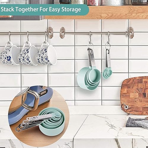 Miniatura 15 de Juego de 8 tazas y cucharas medidoras/tazas medidoras anidables con mango de acero inoxidable/para ingredientes secos y líquidos (gris oscuro)