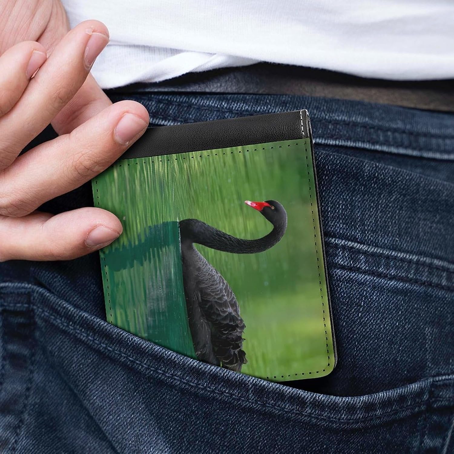 Swan Swimming Novelty Wallet Soft Slim Front Pocket Bifold Purse with ID Credit Card Holder