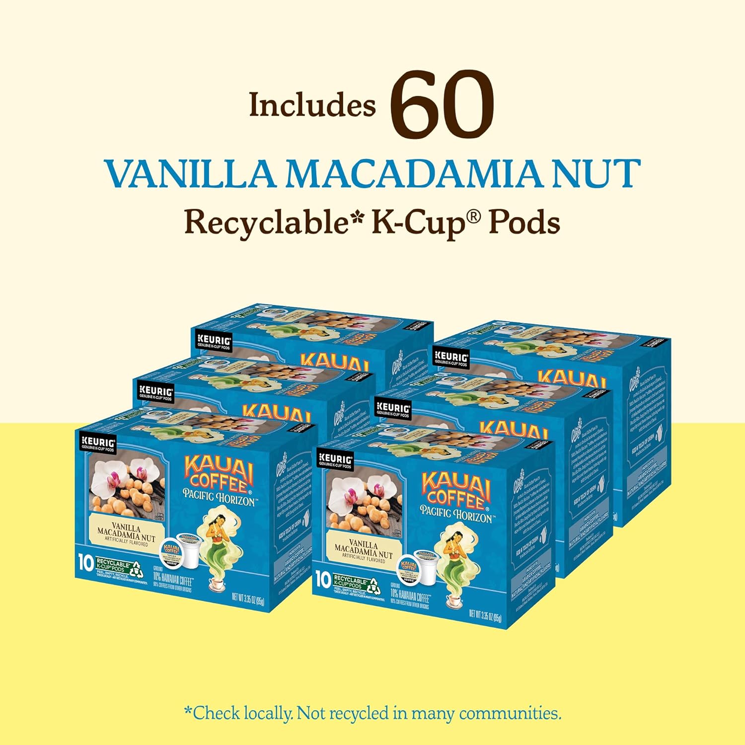 Kauai Coffee K-Cup Pods for Keurig Brewers – Arabica Coffee, 10% Hawaiian – Medium Roast, Vanilla Beans with Toasted Macabamia Nuts – Vanilla Macadamia Nut, 6 Packs of 10 Single Serve K-Cups
