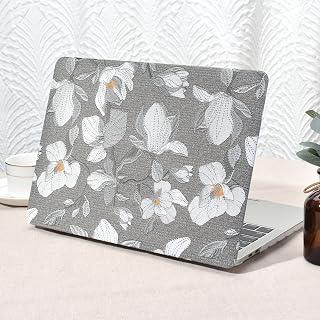 Seorsok Compatible with MacBook Pro 13inch Case M2 2023,2022,2021-2016 A2338 M1 A2251 A2289 A1989 A1708 A1706,Elegant Blooming Woven Floral Pattern Leather Plastic Hard Shell Case&Keyboard Cover,Grey