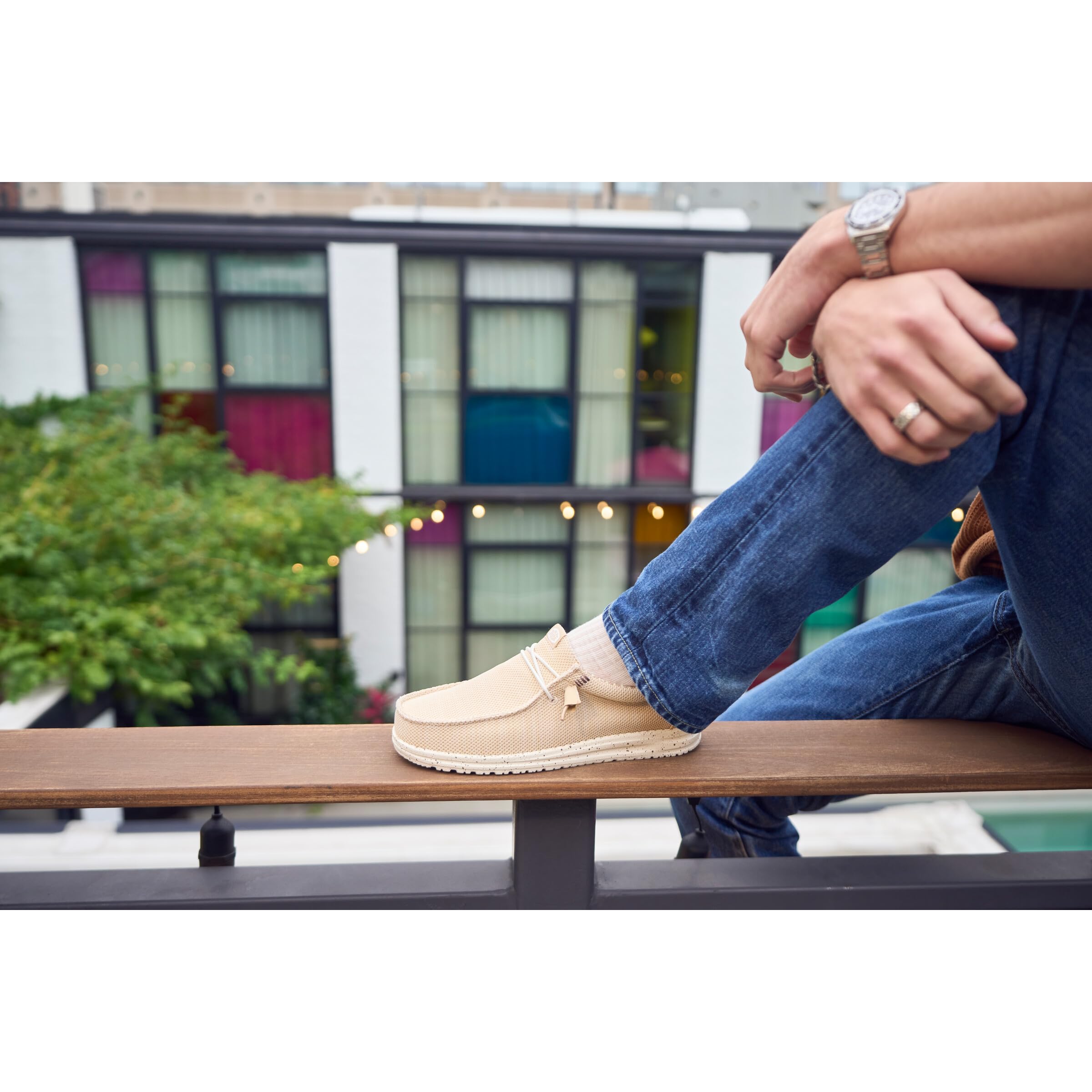 HEYDUDE Wally Stretch Sox Mocassins pour Homme Crème