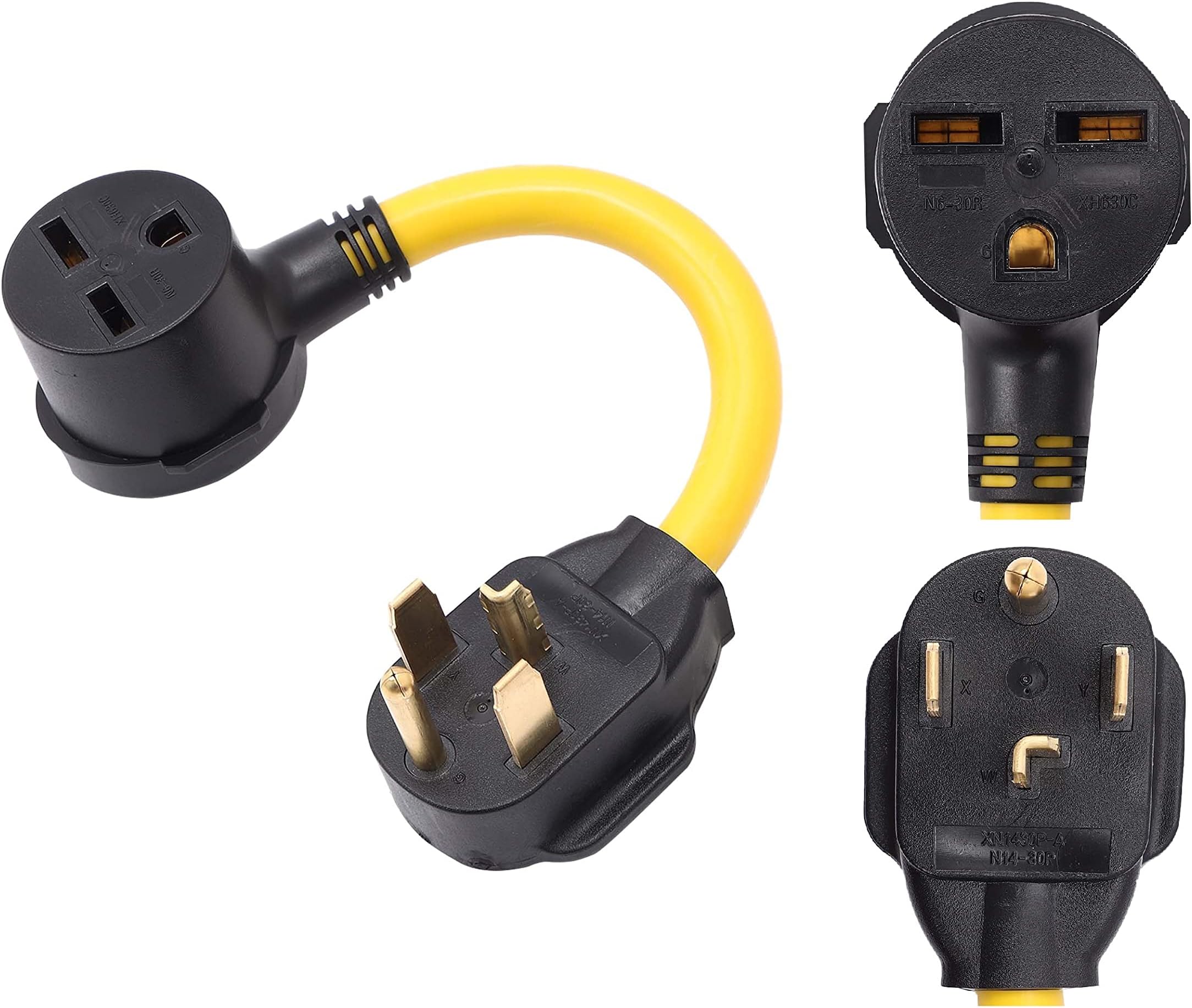 NEMA 14-30P to 6-30R 240V 30 Amp 4 Prong Male Plug to 3 Prong Female Receptacle Generator Dryer Welder EV Charger Power Cord Adapter