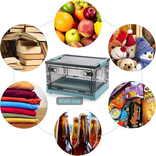 Miniatura 6 de BTSKY Paquete de 2 contenedores de almacenamiento plegables con puertas laterales dobles, cajas de almacenamiento plegables de plástico transparente