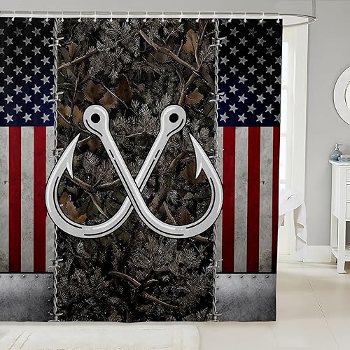 Miniatura 8 de Cortina de ducha de pesca para niños, cortina de baño de pesca para niños, señuelos de pesca grises, cortina impermeable para adolescentes, hombres,