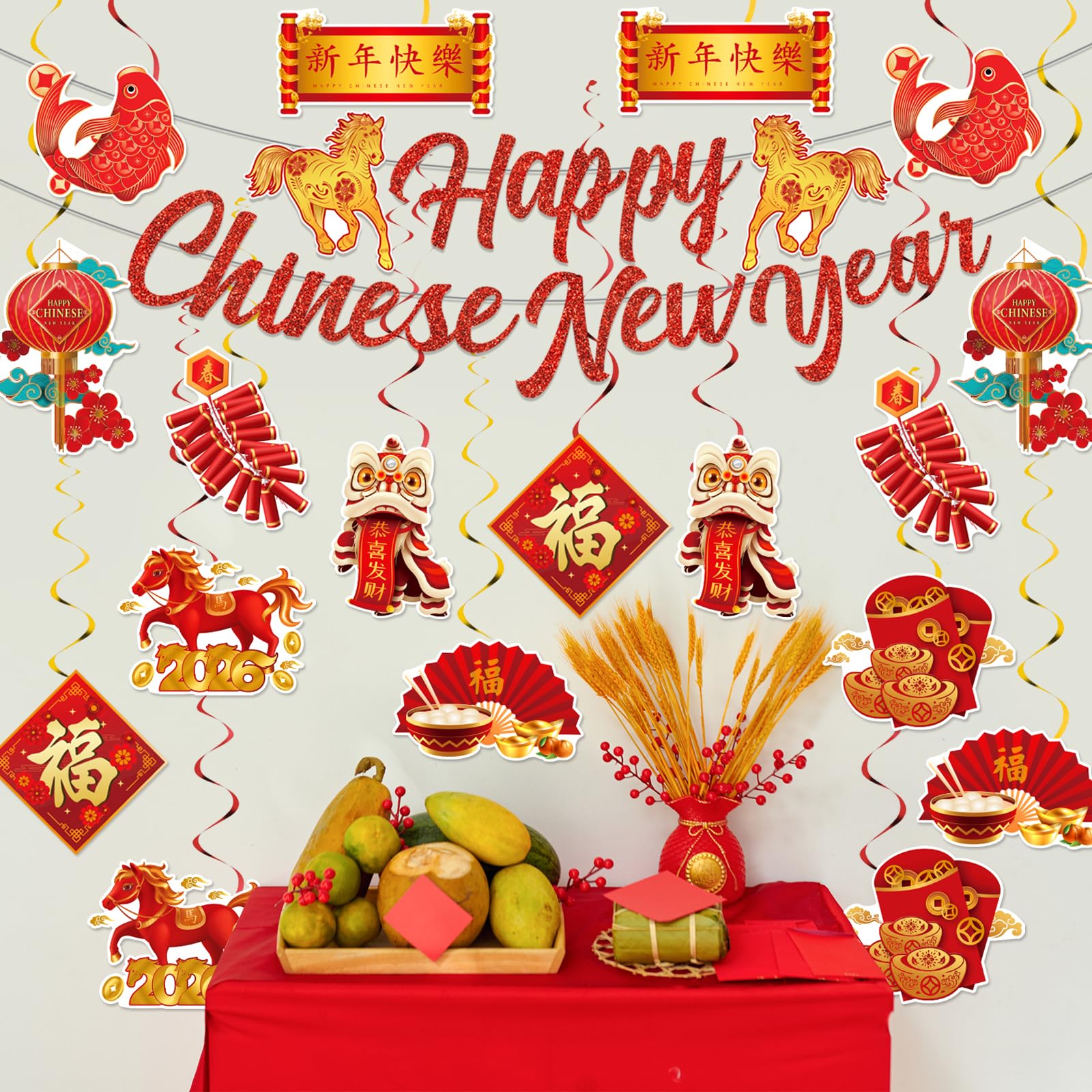 ⁂2026 new year decoration⁂ お正月飾り Amazon.com: Chinese New Year Decorations 2026, 19Pcs Lunar New