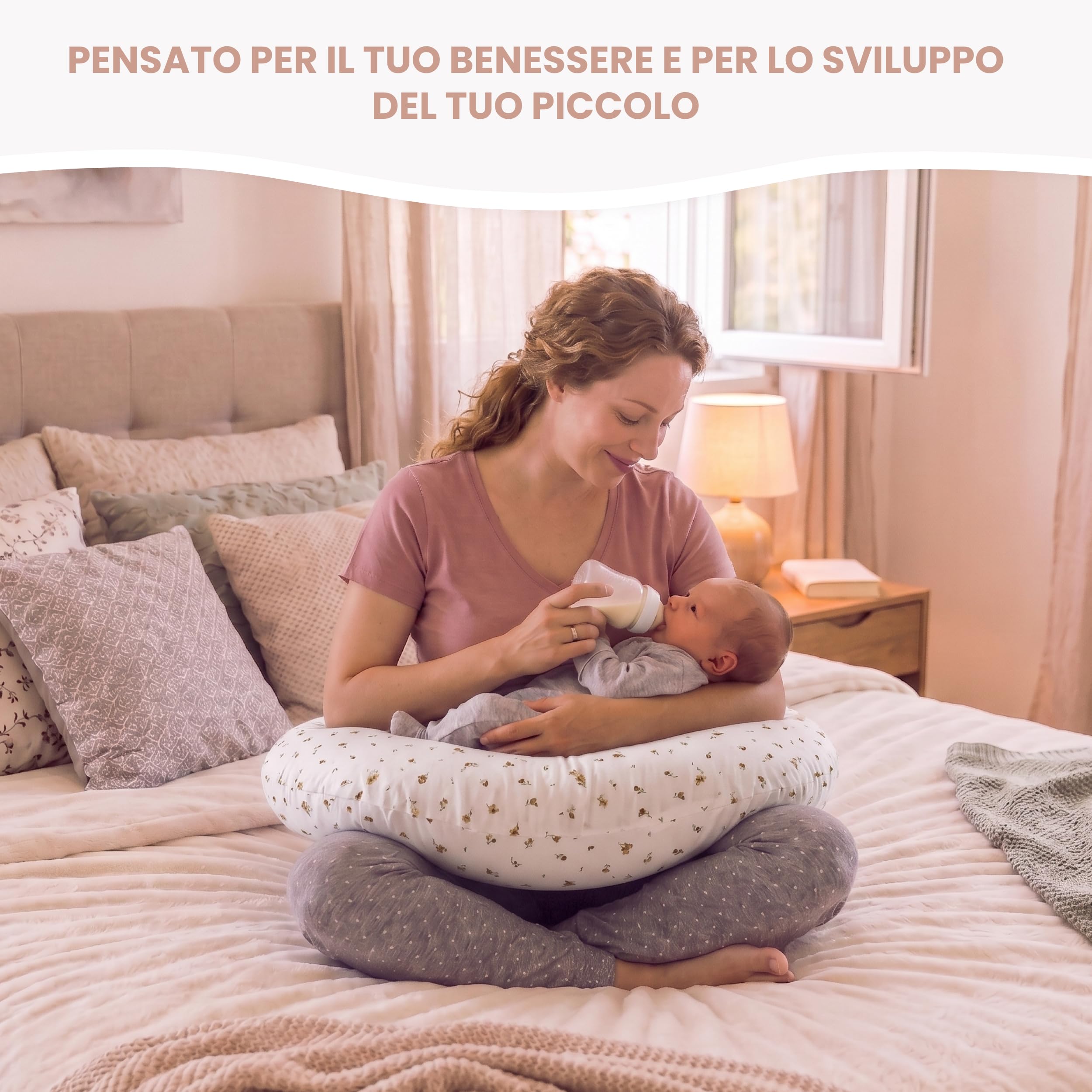 MIMUSELINA Cuscino Allattamento e Gravidanza 100% Cotone | Extra Grande e Morbido 200 x 70 cm | Cuscino Gravidanza, Allattamento e Nido Neonato | Fodera Sfoderabile e Lavabile | Bianco con Fiori