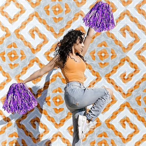 Miniatura 7 de DILIBRA 24 pompones metálicos de animadora para niños, pompones de animadora con mango de bastón, flores de mano de escuadrón de animadoras para