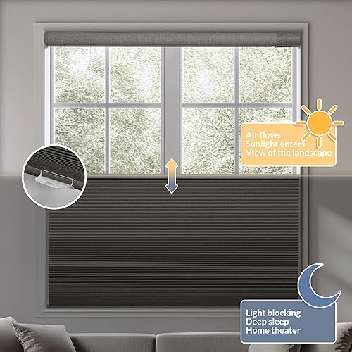 Miniatura 3 de Boolegon Persianas celulares sin herramientas, sin taladro, de arriba hacia abajo, con textura de lino, persianas opacas para ventanas interiores,