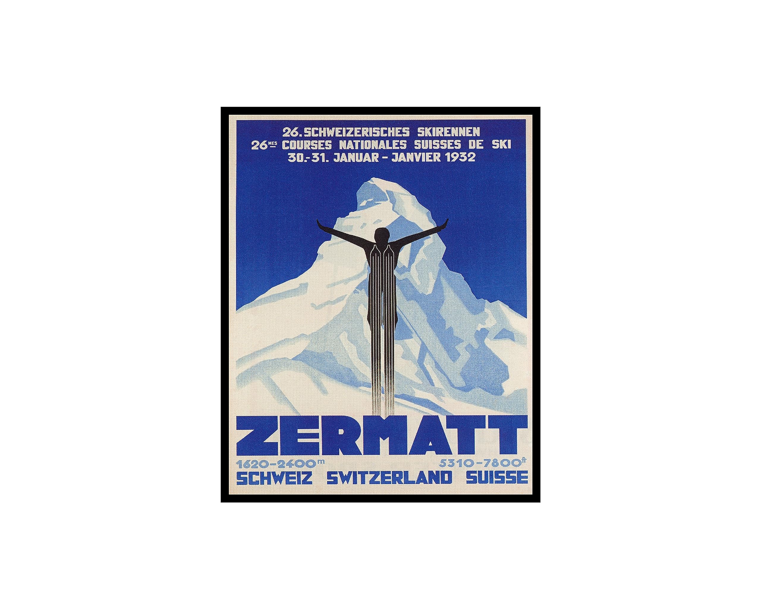 Poster MasterTravel Poster - Zermat Switzerland Ski Wall Art - Vintage Ski Poster - 8x10 Unframed Wall Art Poster - Great Wall Decor Gift for Home, Office, Living Room