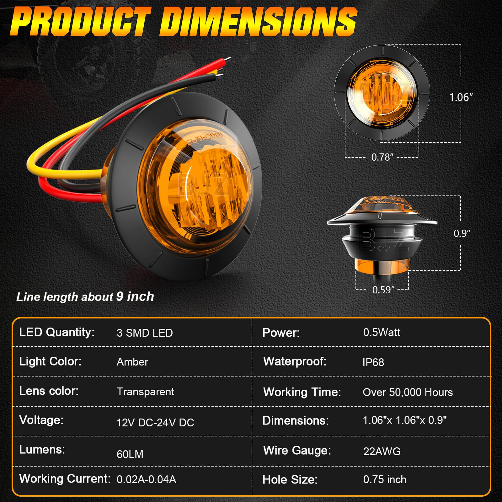 12V Emergency Strobe+Steady Marker Light 3/4" 10x Amber Warning - Foto 9