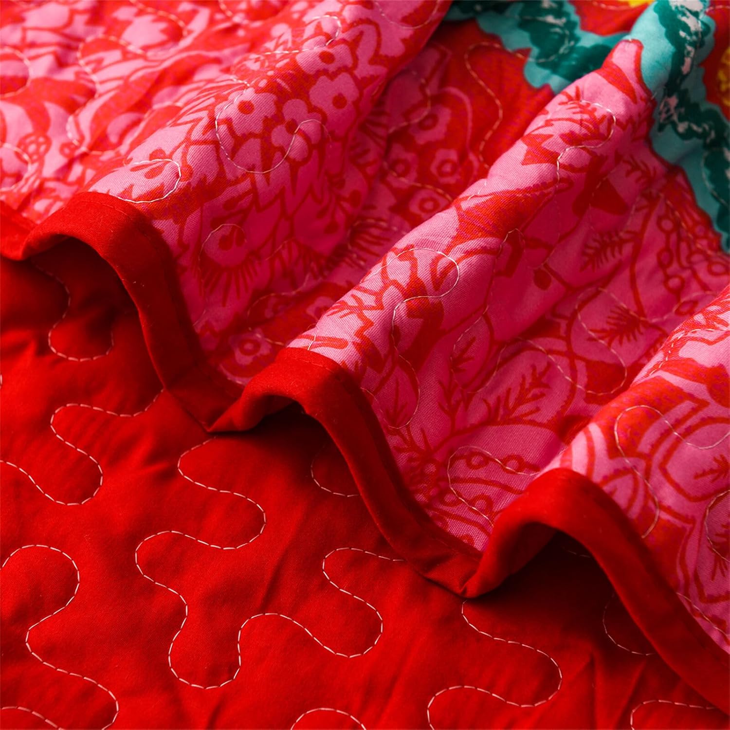 Colorful Bohemian Quilt Set Queen Size Boho Red Green Exotic Printed Bedspread Set 3 Pieces Vibrant Vintage Ethnic Striped Microfiber Bed Coverlet for All Seasons - Image 8