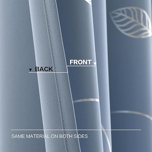 Miniatura 4 de BUHUA Cortinas opacas con estampado de hojas plateadas onduladas para sala de estar, cortinas de oscurecimiento con bloqueo de luz para dormitorio,