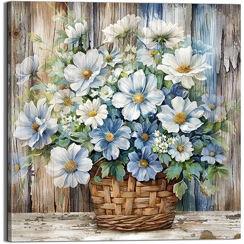 3LDECOR Bathroom Wall Decor Print picture Farmhouse Wall Art Shabby-Chic Flower Basket Artwork is both a gift and a wall decoration to hang in your office Bedroom Dining Room Kitchen Living Room