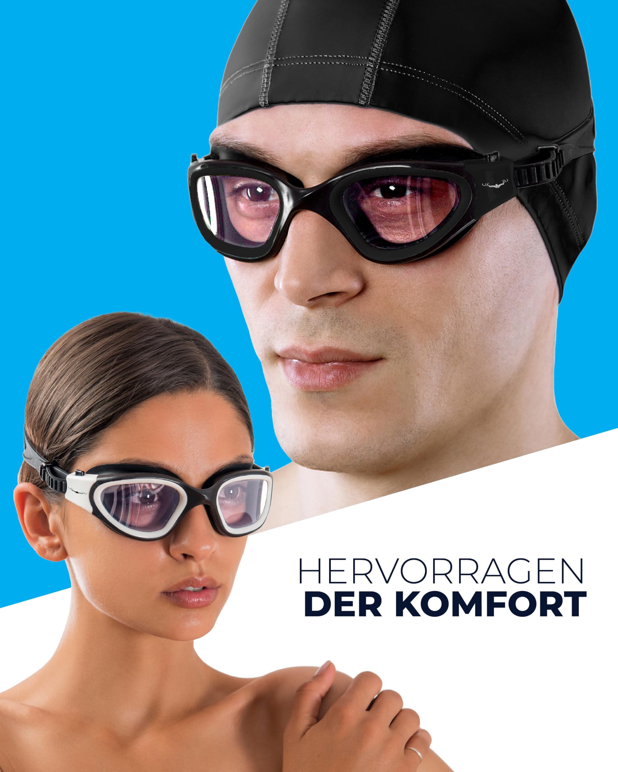 AqtivAqua Schwimmbrille DX — Weites Sichtfeld, UV-Schutz, Anti-Beschlag, Auslaufsicher, Geeignet für Innen- und Außenbeleuchtung — mit Anpassbarem Silikonband für Erwachsene und Jugendliche