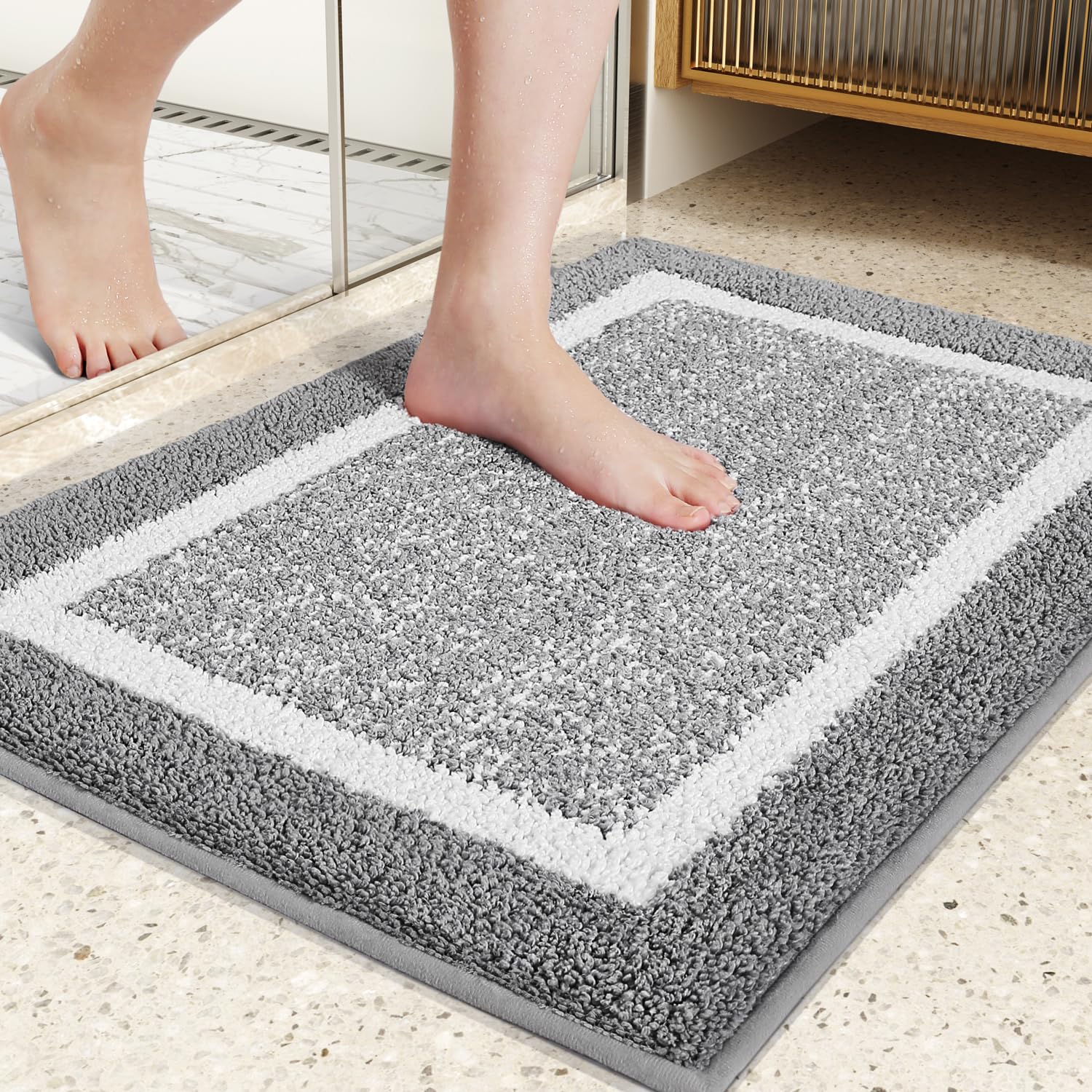 Color G Alfombra de Baño Antideslizante, Alfombrilla para Bañera,Alfombras Ducha Microfibra Suave,Alfombrillas Lavable en la Lavadora, Súper Absorbente 40 x 60 cm (Gris)