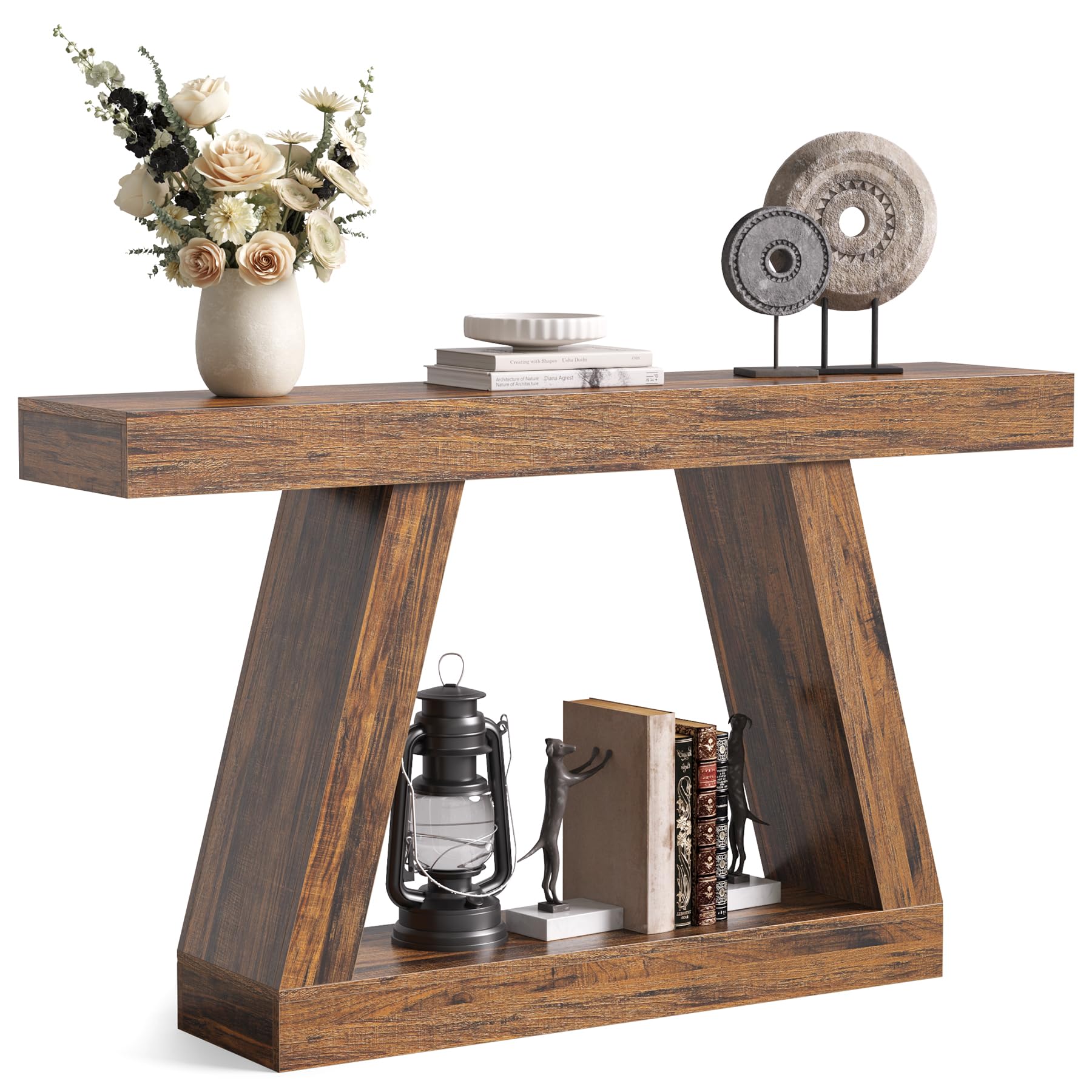 LITTLE TREE 55-Inch Sofa Table with Storage, Farmhouse Console Table for Home, Rectangular Wooden Entryway Furniture for Living Room, Bedroom, Office, Hallway, Brown