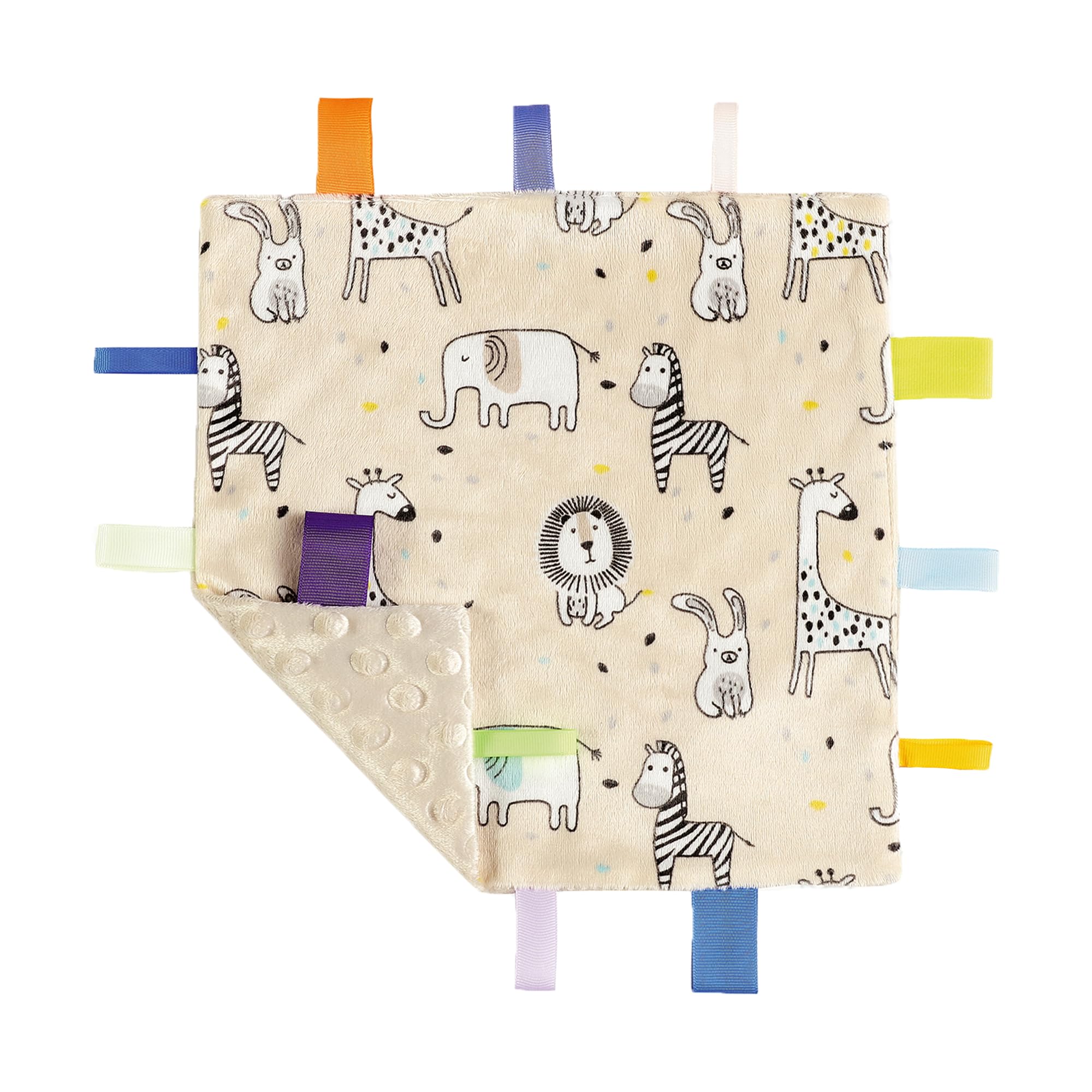 CREVENT Tag Security Blankets for Babies, Soft Small Loveys for Boys, Baby Comforter Sensory Blanket, Great Gifts for Birthday Baby Shower (10"X10" Zoo)