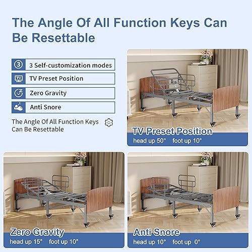 Miniatura 5 de ESHINE Base de cama ajustable con cabecero, base eléctrica ergonómica, control remoto inalámbrico, luz debajo de la cama, inclinación de la cabeza y