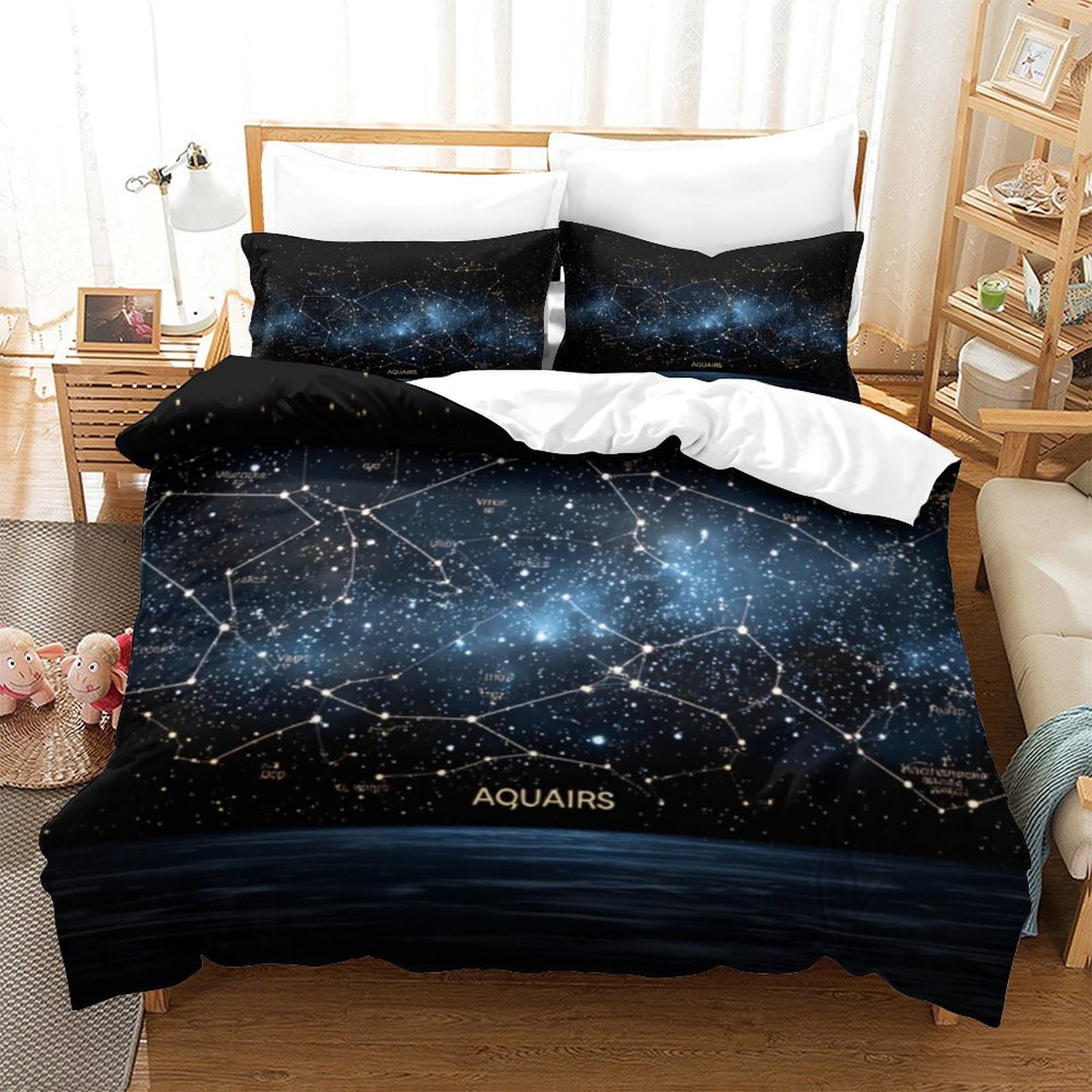 Fantasia Galassia 3D Stampata Copripiumino Microfibra Decorazione Camera Set Biancheria Zodiacale Adulto Morbido Traspirante Regalo Super king（260x220cm）