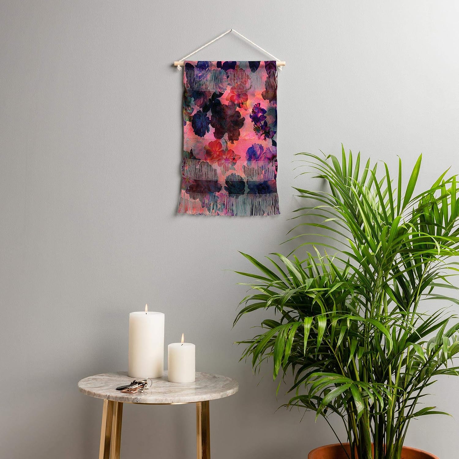 Deny Designs Le Fleur Pink Schatzi Brown Fiber Wall Hanging, Small Portrait (11” x 15.5