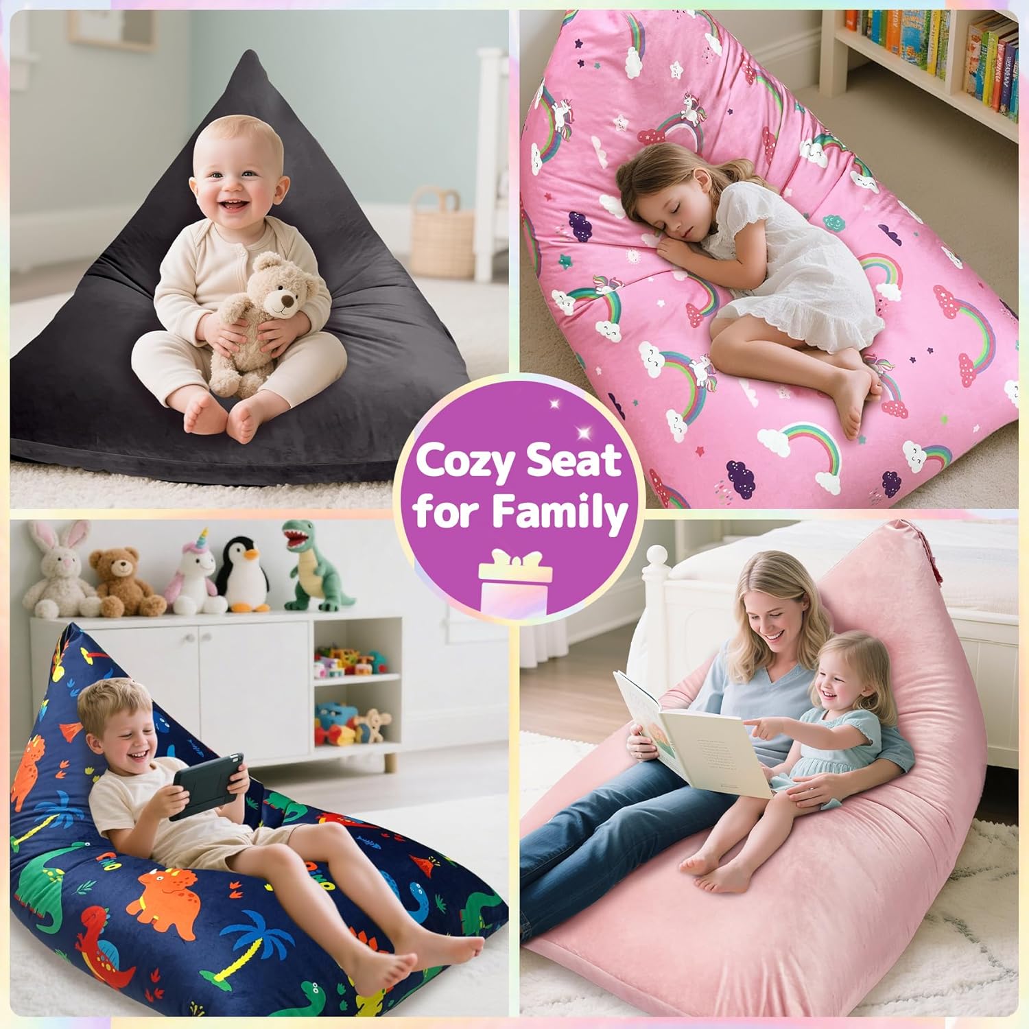 Jorbest Stuffed Animal Storage Bean Bag Chair for Kids and Adults, Stuffed Animal Storage, Dinosaur Bean Bag Chair Cover for Kids - Cover ONLY (200L/52 Gal)