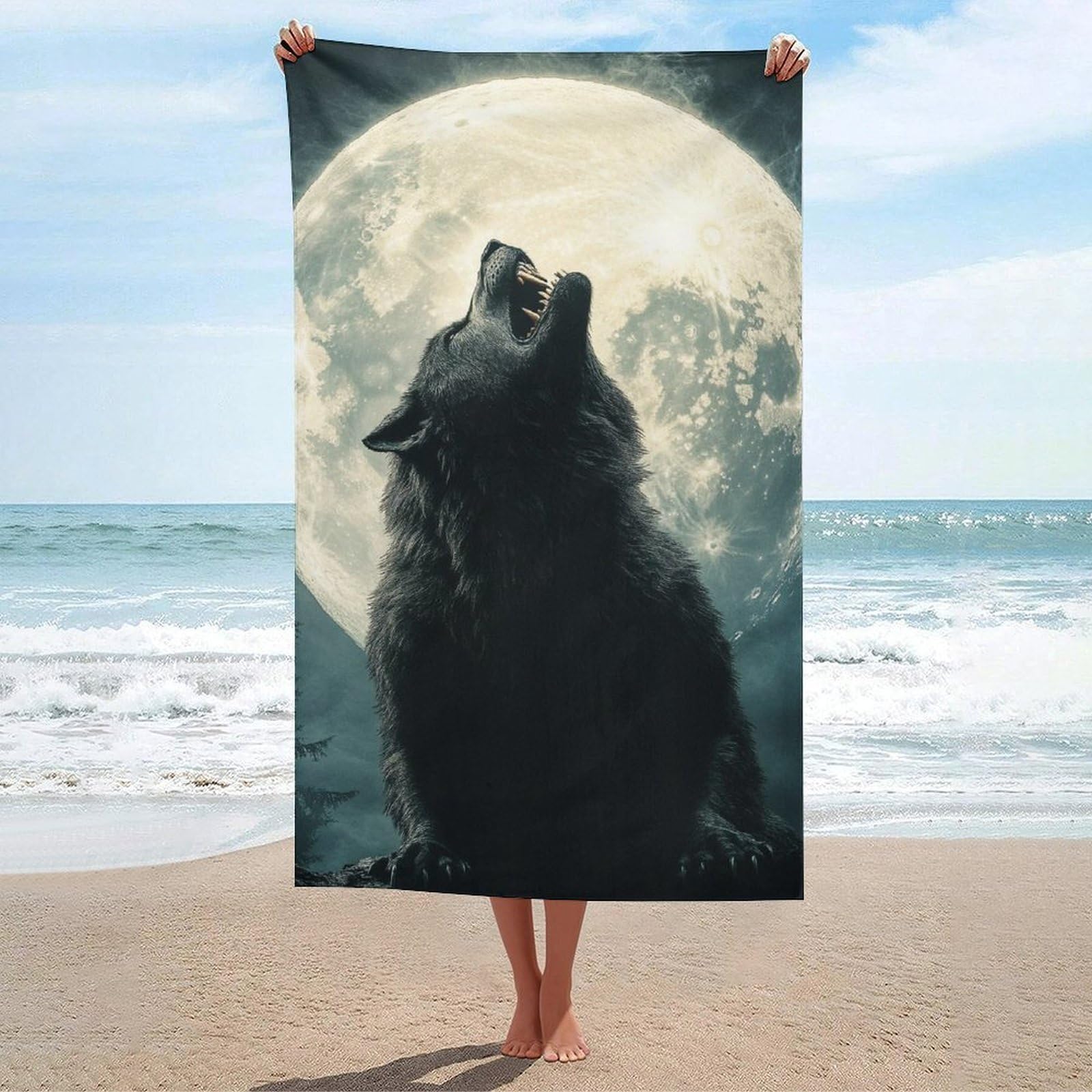 Serviette de plage douce loup séchage rapide et légère pour le sport