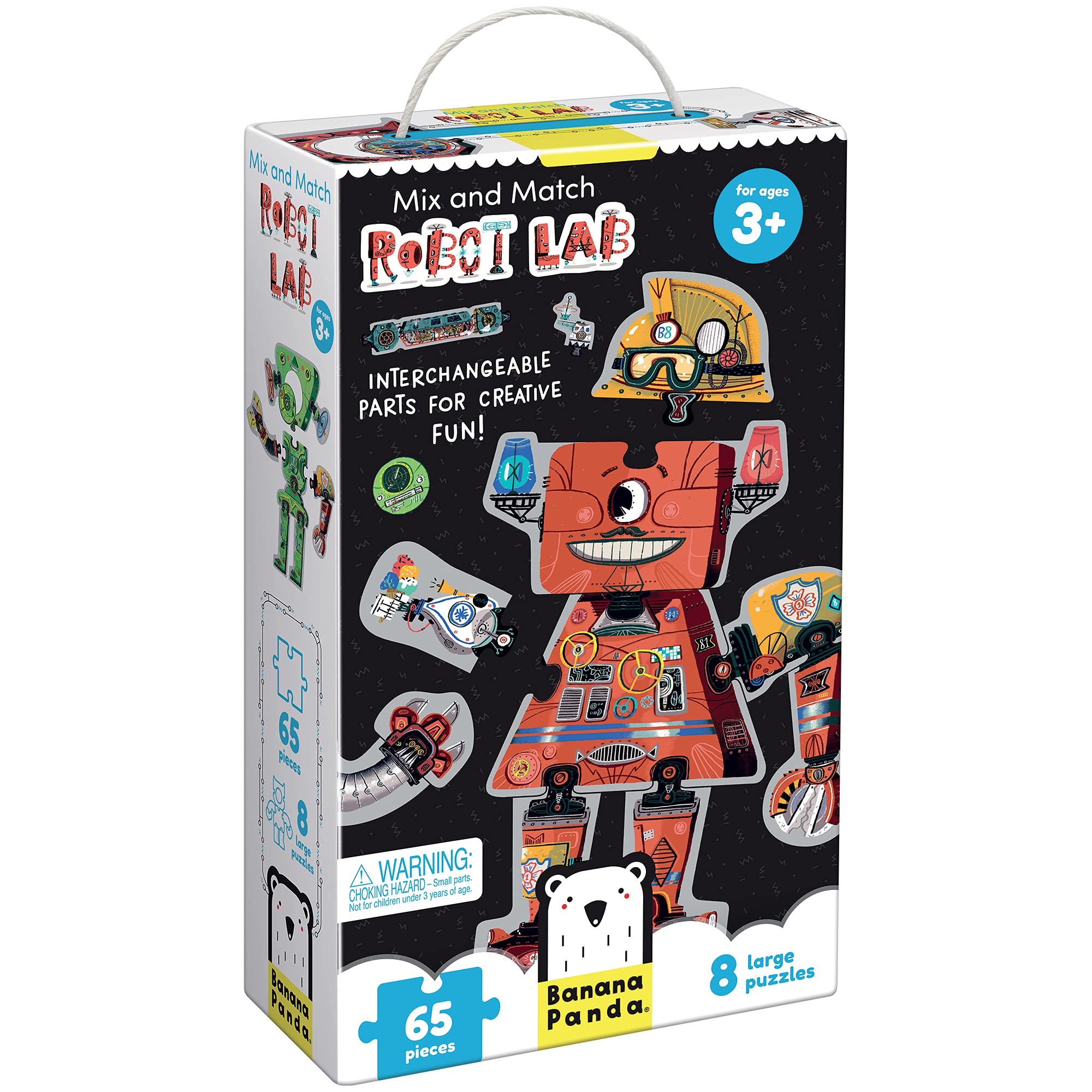 Banana Panda Mix and Match Robot Lab Toddler Puzzles - Includes 8 Large, Interchangeable Jigsaw Puzzles with 65 Total Pieces to Create Robots - for Kids Ages 3 Years and up