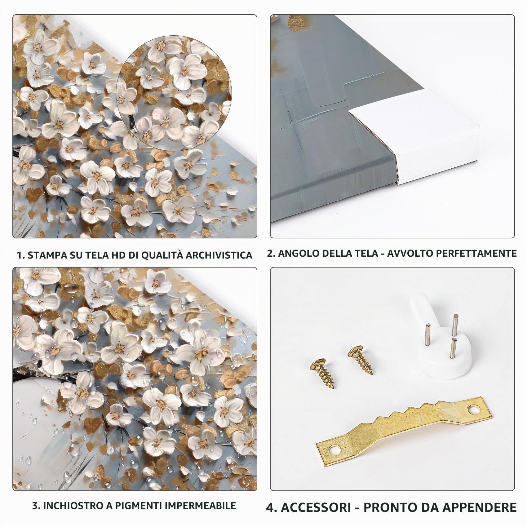 Stampa su tela Con Cornice Albero della Vita Bianco in Fiore Pittura Albero Dorato Lussuoso Quadri su tela Quadri Moderni Quadretti da Parete Stampa da Parete Soggiorno Camera da Letto 50x120cm