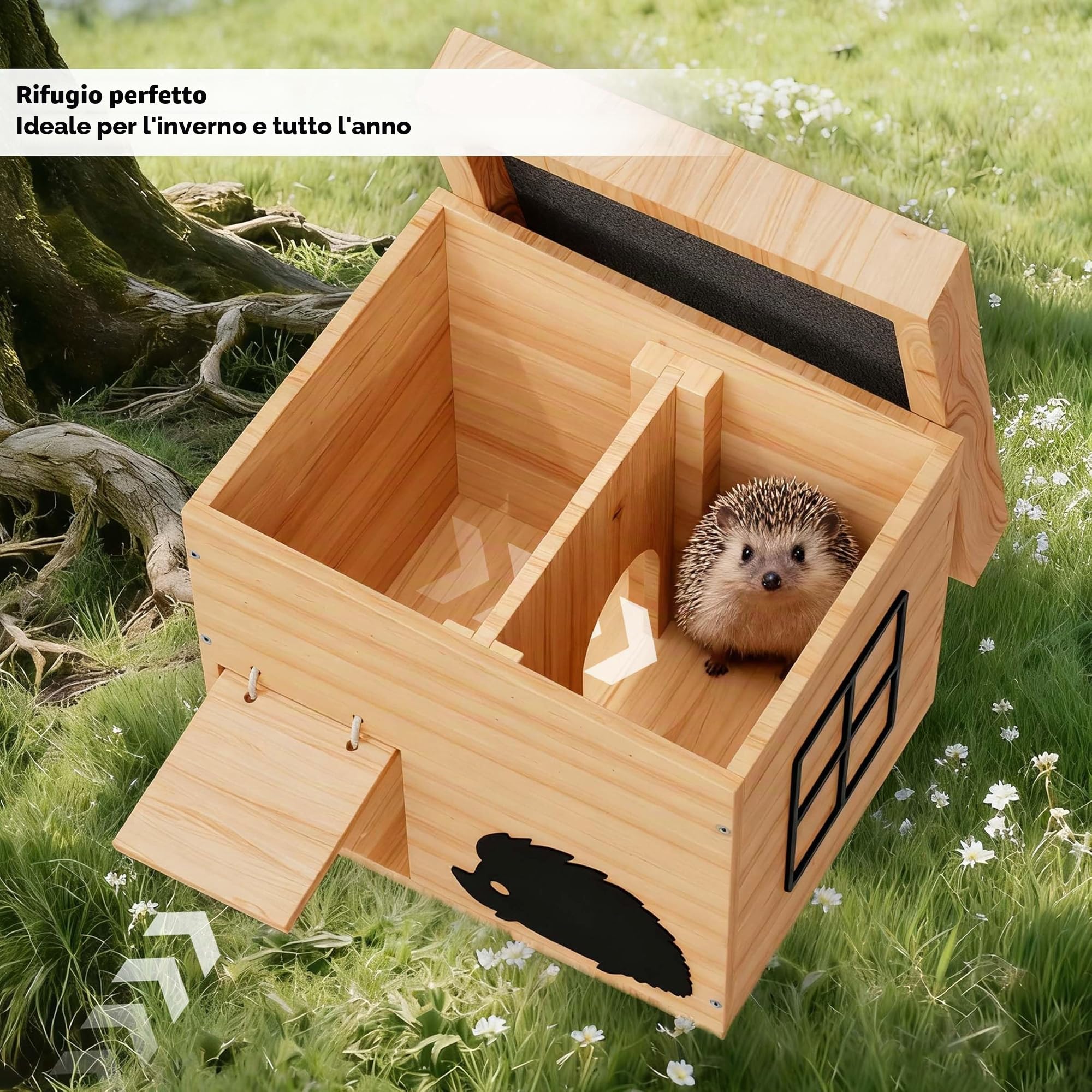 Mihoho Casa per Riccio Invernale in Legno, Hotel per Ricci con Fondo, a Prova di Gatto, Resistente alle intemperie, per Ricci, dormitorio, Giardino, Kit di Costruzione (faggio)