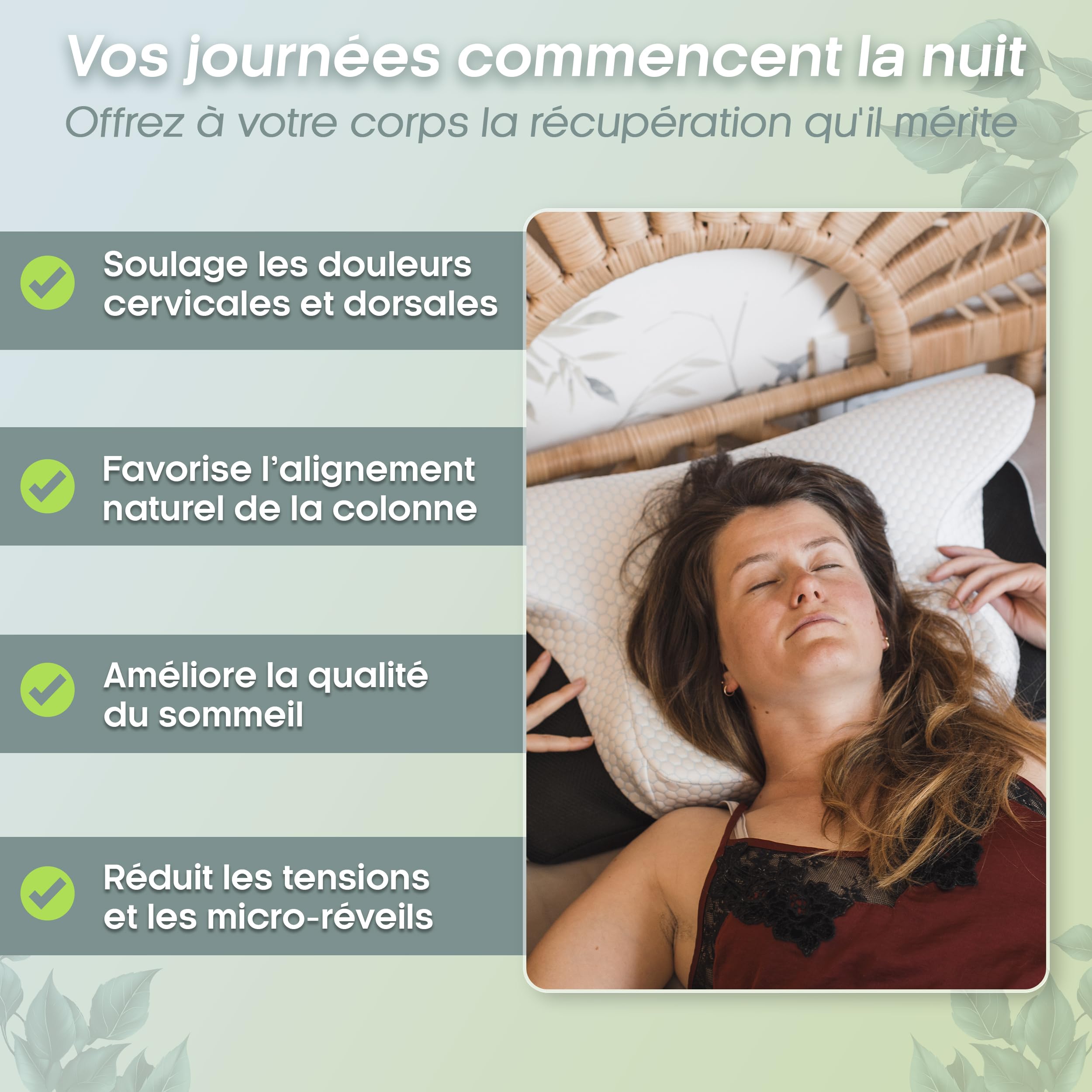 Oreiller Ergonomique Cervical à Mémoire de Forme pour Améliorer Le Sommeil