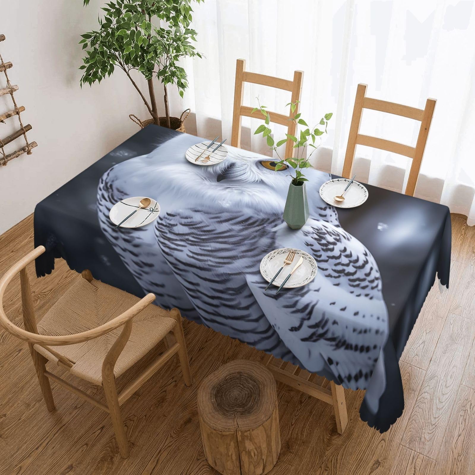 Fodpand Black Arctic Owl Tablecloths For Rectangle Tables 72 X 54 Inches - Reusable And Washable Table Clothes Decorative Table Cover For Dining Tables, Buffet Parties, Wrinkle Resistant