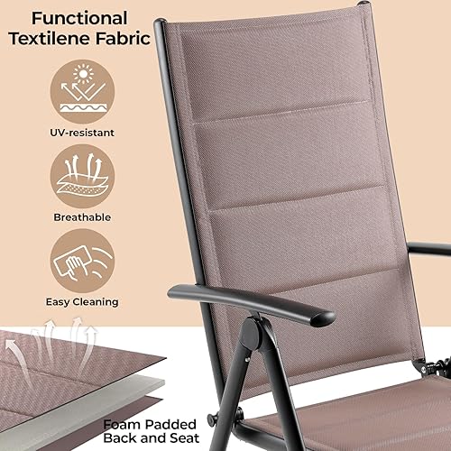 Miniatura 5 de LIFERUN Juego de 2 sillas plegables para patio, sillas de comedor al aire libre con marco de aluminio antioxidante y tela de textileno acolchada de