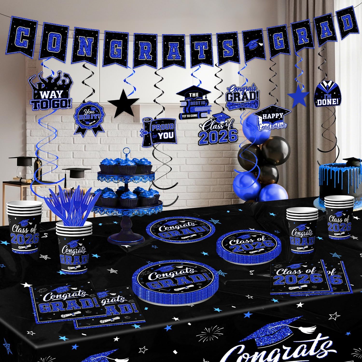 2026 Graduation Decorations Blue Class of 2026 Graduation Party Supplies Kit Serves 25 2026 Graduation Party Decorations Tableware Plates and Napkins for Congrats Grad Party Decor