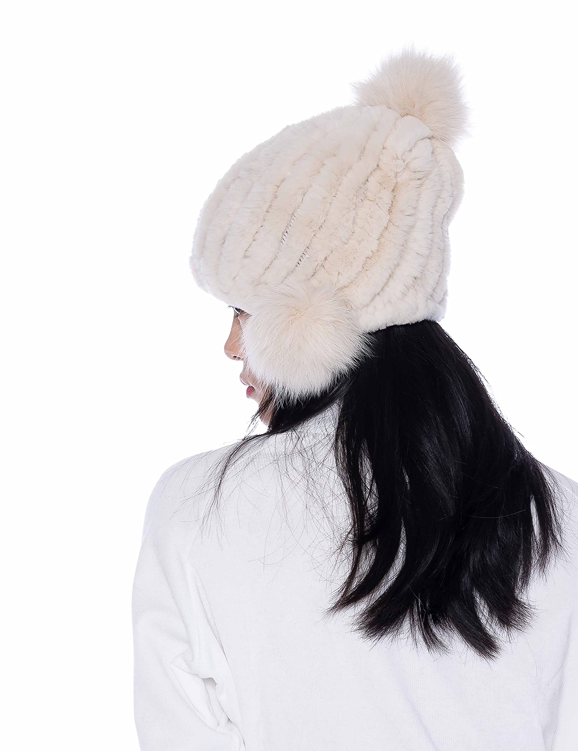 HEIZZI Czapka typu beanie z prawdziwego futra, damska, Weather Rex, z dzianiny, z futrzanym futerkiem, puszysta, piekarz, brązowy, jeden rozmiar