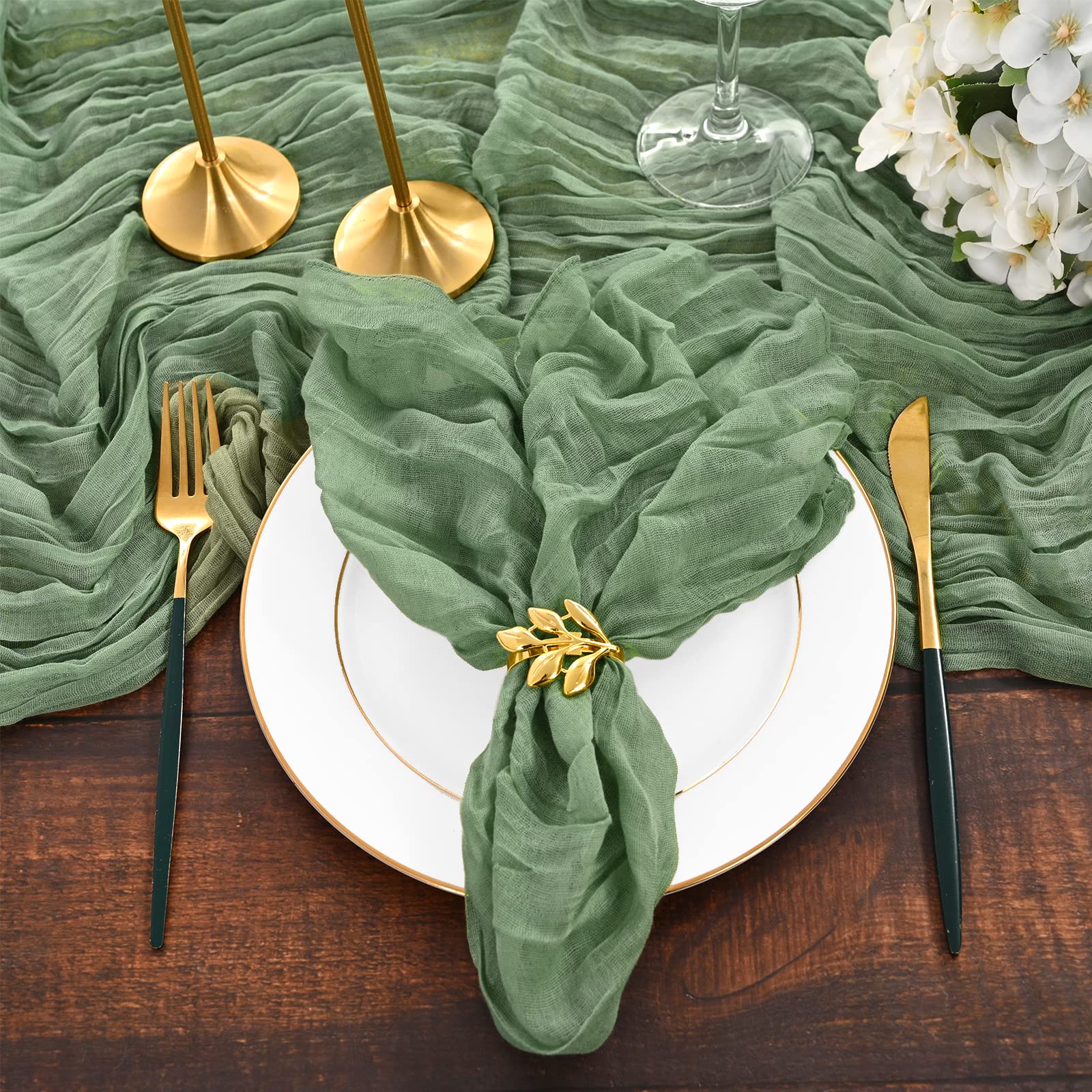 Runner Da Tavola In Garza Rustica 3 Metri | Confezione Da 12 Pezzi Verde Salvia | Perfetto Per Decorazioni Bohémien Di Matrimoni, Compleanni E Baby Shower