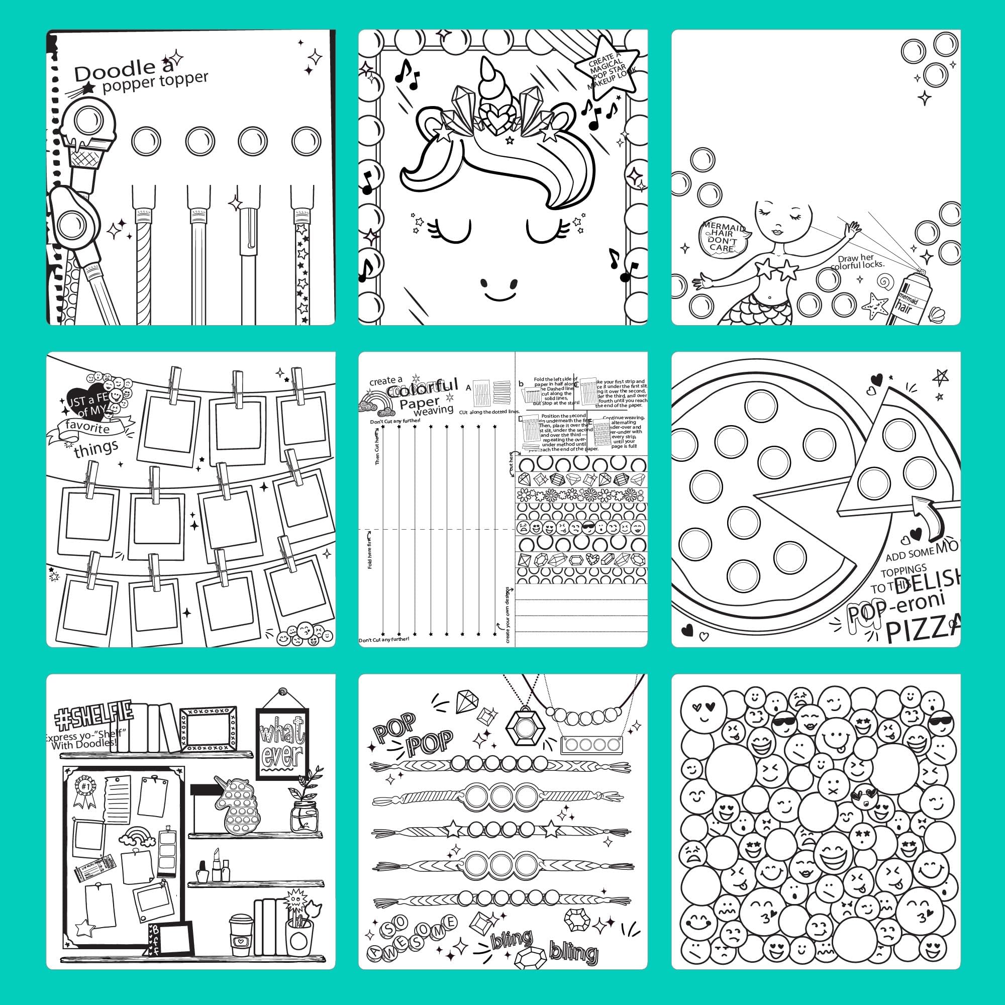 Just My Style Pop & Color Sketchbook, Creative Fidget Sketchbook and Pen Set, Great Weekend Activity, Includes Cute Puffy Stickers & Mindfulness Activity Book for Kids Ages 6, 7, 8, 9