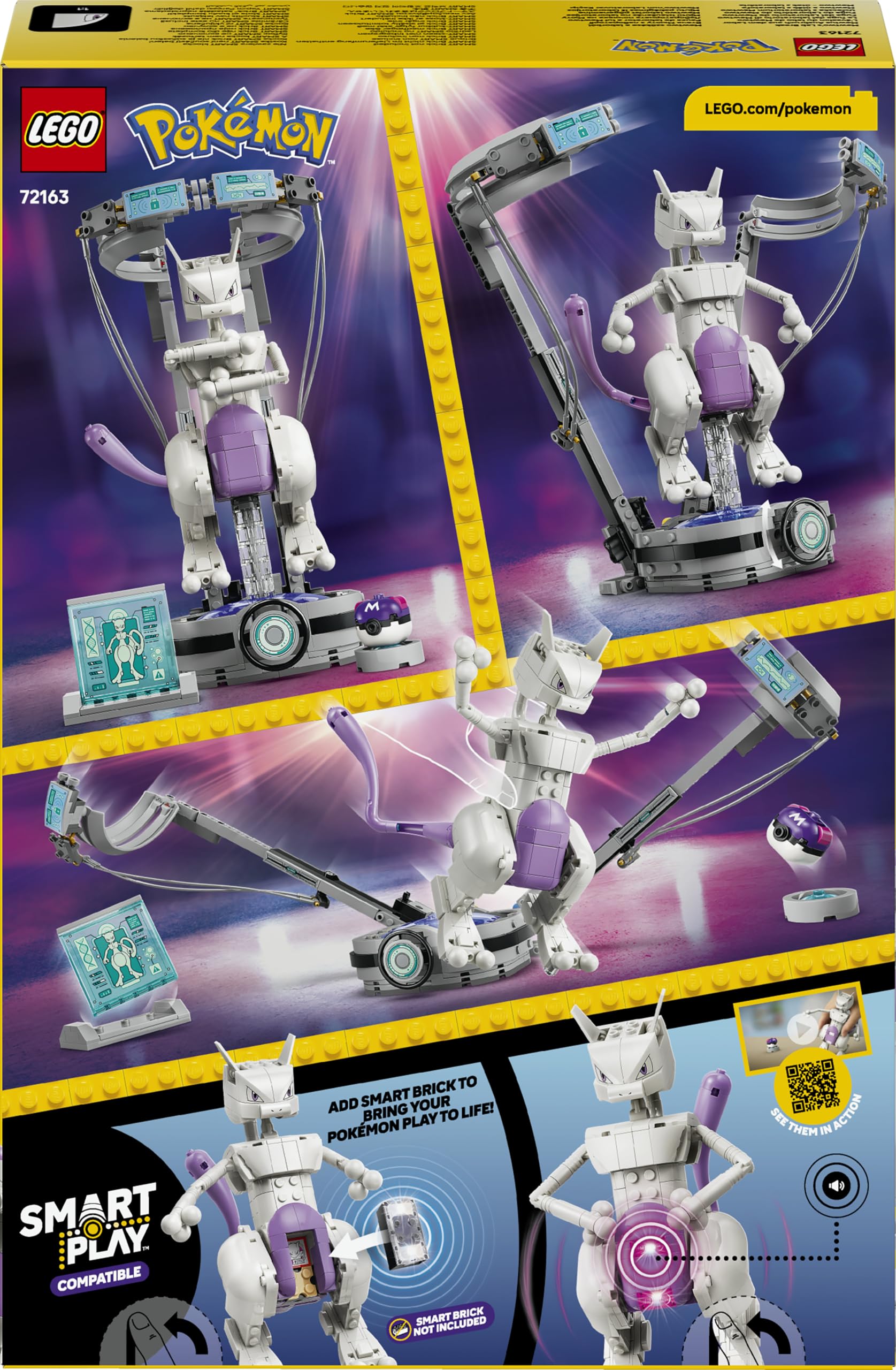 LEGO Pokémon SMART Play: Mewtwus Ausbruch aus dem Labor - kompatibles interaktives Set mit SMART Tag und Pokémon-Figur Steinen - Geschenk für Kinder ab 10 Jahren - 72163