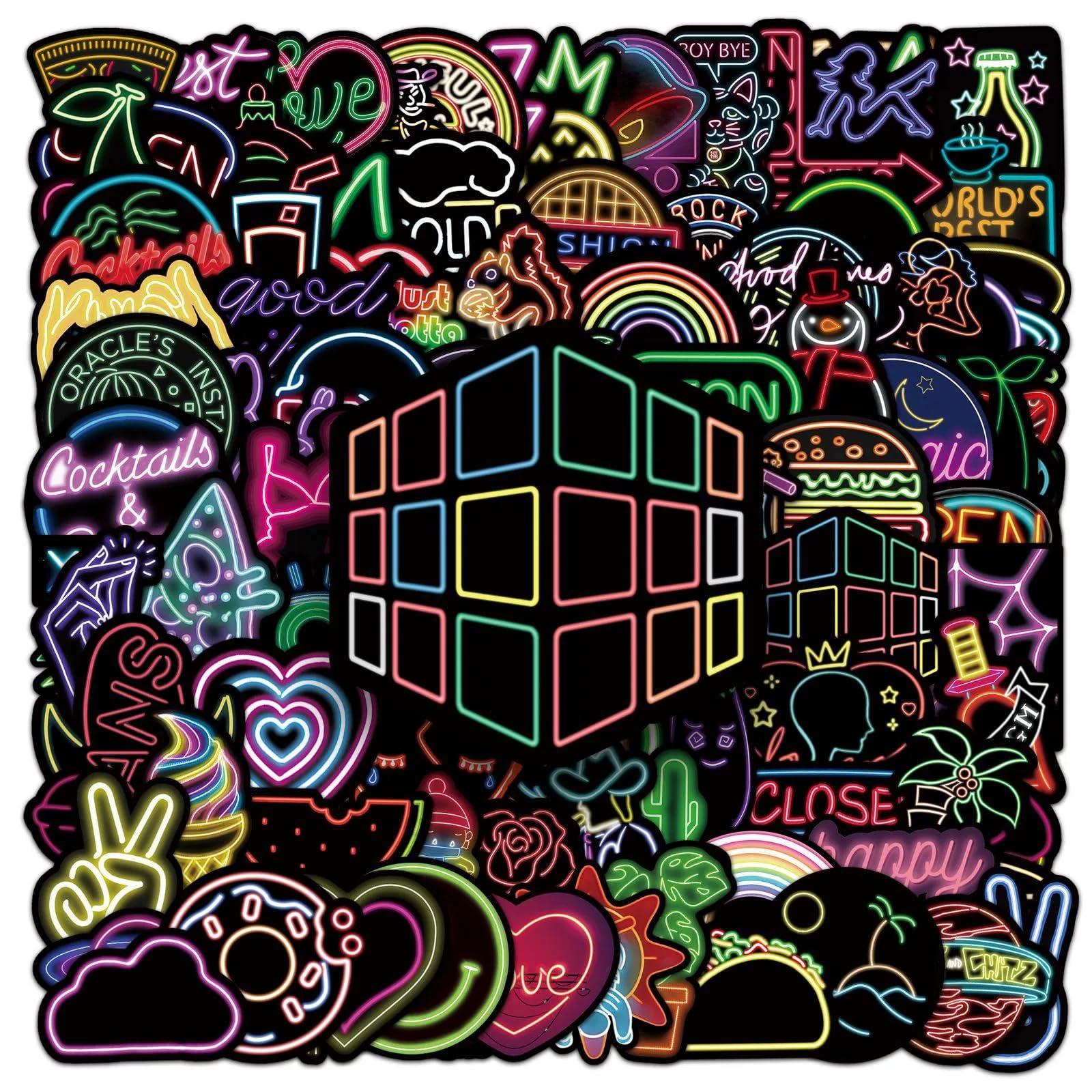 100PCS Neon Stickers for Water Bottle Laptop Luggage Suitcase Guitar Car Journal Skateboard Bike Motorcycle Bike Scrapbook,Cool Graffiti Waterproof Decals for Adults Kids Teens Best Gift